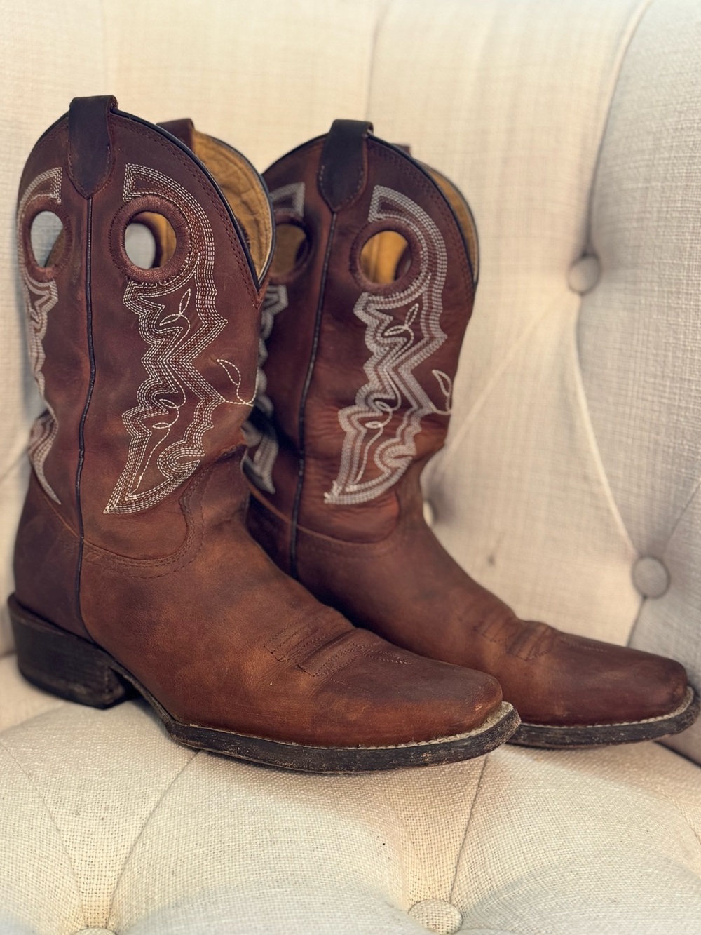Moreria Women's 7.5 EE Wide Brown Leather Western Cowboy Boots Made Mexico